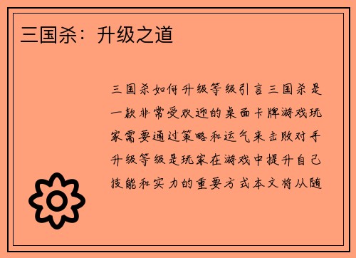 三国杀：升级之道